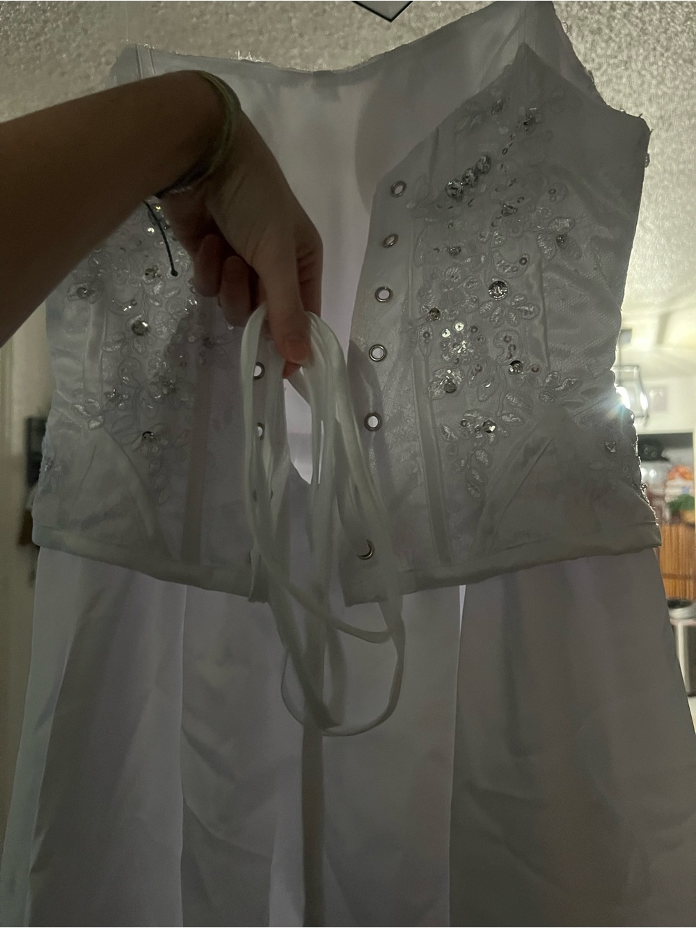 White Beaded Strapless Wedding/ Formal Gown - Picture 5 of 10